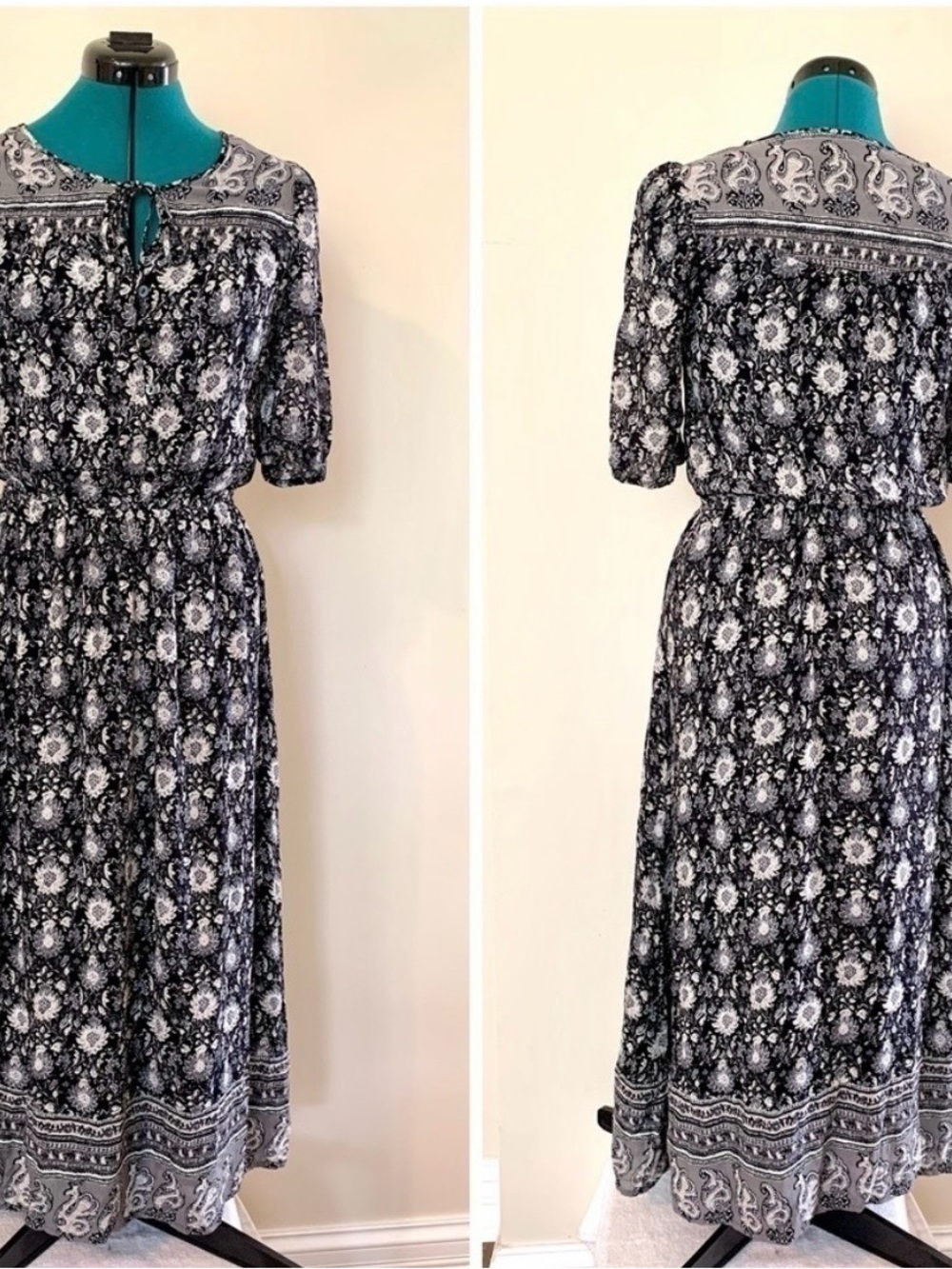 Lucky Brand Black and White Floral Midi Dress